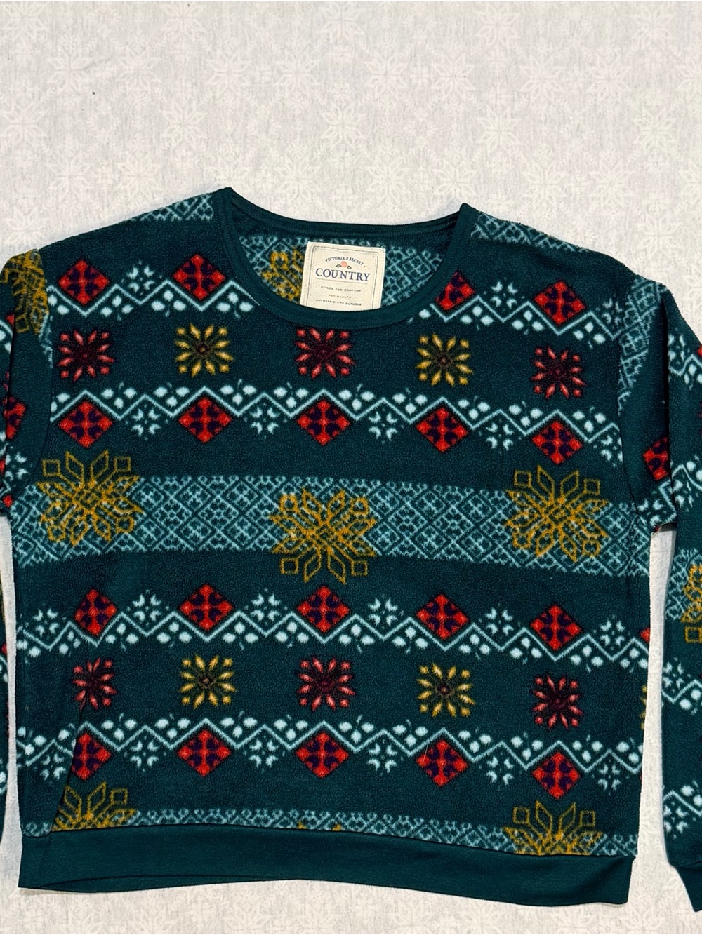 Vintage 90s Victoria’s Secret Country Fleece Pullover M Fair Isle Snowflake